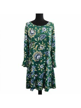 Old Navy Fit & Flare Dress – Green Floral, Flutter bell Sleeves, Size 14